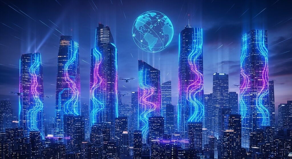 AI와 블록체인 기술이 결합된 미래 보안 인프라 시각화