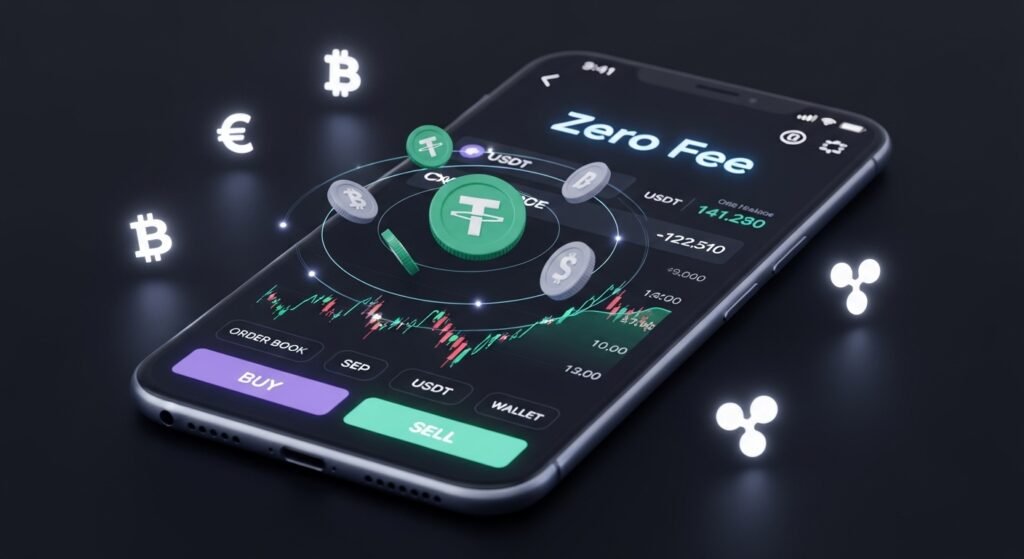 수수료 없는 테더 환전 및 암호화폐 거래 인터페이스